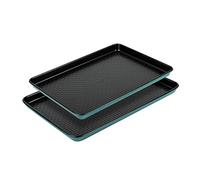 Prestige x Nadiya - Juego de 2 bandejas antiadherentes para horno, acero duradero, aptas para congelador y lavavajillas, 33 x 23 cm y 39 x 25 cm, azul/negro