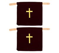 PRETYZOOM Bolsa de Ofrendas para Iglesia con Asa de Madera y Bordado de Cruz Roja, Diseño Elegante para Colecta Profesional en Eventos Religiosos, Pack de 2 Unidades