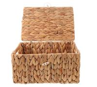 PRETYZOOM Cesta Rectangular de Mimbre con Tapa, Tejida a Mano para Hogar | Hierba Marina y Paja, Cierre de Botón, Aspecto Decorativo, para Salón y Mesa de Centro, Oculta Desorden
