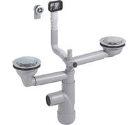 PREVEX Flexloc: Sifón flexible, compacto y universal, completo con 1,5 o 2 cubetas, incluyendo el conjunto de desagüe, la tapa magnética y 2 desbordamientos para fregaderos de cocina. Fabricado con pl
