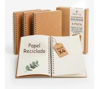 PREVIS x4 Libreta A5 Hojas Blancas 100% Papel Reciclado - Pack de 4 Cuaderno de Notas con Anillas Pequeño A5-160 Páginas con 80g - Ideal para Tareas, Trabajo y Soltar y Desestresar la Mente.