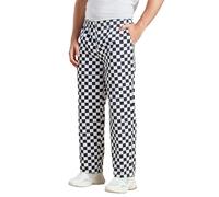 PRICE BEATER Uniformes de cocina para pantalones de chef profesionales unisex para adultos, polialgodón clásico, uniforme culinario, cintura elástica, ideal para uso diario, Cuadros blancos y negros,