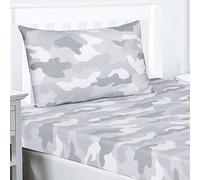 Price Right Home Juego de Funda nórdica, sábana Bajera Ajustable y Cortinas para Dormitorio Infantil y Adolescente, Color Gris Camuflaje Militar