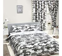 Price Right Home Juego de Funda nórdica, sábana Bajera Ajustable y Cortinas para Dormitorio Infantil y Adolescente, Color Gris Camuflaje Militar