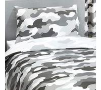 Price Right Home Juego de Funda nórdica, sábana Bajera Ajustable y Cortinas para Dormitorio Infantil y Adolescente, Color Gris Camuflaje Militar