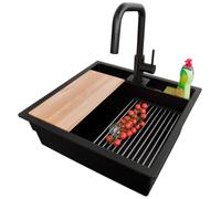 PRIMAGRAN Fregadero bajo Encimera Negro - Bergen Double Pocket, 56x54cm