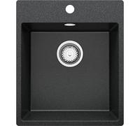 PRIMAGRAN Fregadero Cocina al Mueble 45cm + Kit de desagüe, 43x50cm | Set: Kit de desagüe (sifón, válvula, rebosadero) + Riga 1 Seno Granito, Grafito