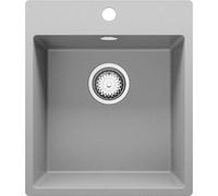 PRIMAGRAN Fregadero Cocina al Mueble 45cm + Kit de desagüe, 43x50cm | Set: Kit de desagüe (sifón, válvula, rebosadero) + Riga 1 Seno Granito, Gris