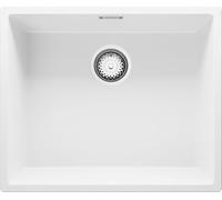 PRIMAGRAN Fregadero Cocina al Mueble 60cm + Kit de desagüe, 56x47cm | Set: Kit de desagüe (sifón, válvula, rebosadero) + London Slim 1 Seno Granito, Blanco