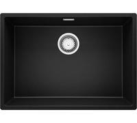 PRIMAGRAN Fregadero Cocina al Mueble 70cm + Kit de desagüe, 66x47cm | Set: Kit de desagüe (sifón, válvula, rebosadero) + London Slim 1 Seno Granito, Negro