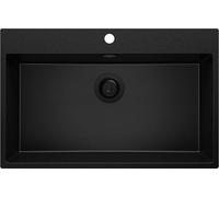 PRIMAGRAN Fregadero Cocina al Mueble 80cm + Kit de desagüe, 78x50cm | Set: Kit de desagüe (sifón, válvula, rebosadero) + Riga 1 Seno Granito, Todo Negro