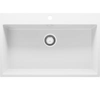 PRIMAGRAN Fregadero Cocina al Mueble 80cm + Kit de desagüe, 78x50cm | Set: Kit de desagüe (sifón, válvula, rebosadero) + Riga 1 Seno Granito, Blanco
