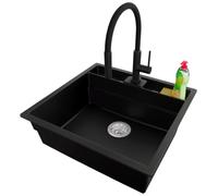PRIMAGRAN Fregadero Granito Negro - Bergen Double Pocket, 56x54cm