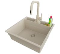 PRIMAGRAN Fregadero Granito Todo Beige - Bergen Double Pocket, 56x54cm