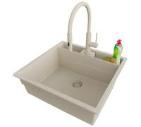 PRIMAGRAN Fregadero Granito Todo Beige - Bergen Double Pocket, 56x54cm