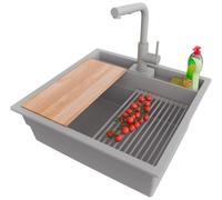 PRIMAGRAN Fregadero Granito Todo Gris - Bergen Double Pocket, 56x54cm