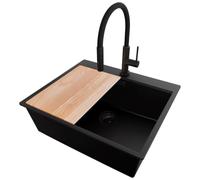 PRIMAGRAN Fregadero Granito Todo Negro - Oslo Top, 58x50cm