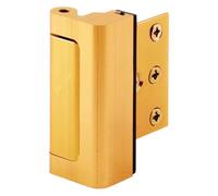 Prime-Line U 10826 - Cerradura de refuerzo de puerta, añade seguridad adicional a tu hogar y evita la entrada no autorizada, tope de 3 pulgadas, construcción de aluminio, acabado anodizado dorado