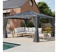 PRIMEYARD Luma 4x4m Cenador techo fijo, 4 cortinas, gris loft - (300666)
