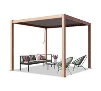 PRIMEYARD Pérgola 3x3 m Postes de Aluminio Aspecto de Madera con Techo de Lamas de Acero pabellón de jardín