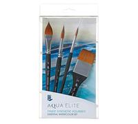 PRINCETON Aqua Elite, Pinceles para acuarela de bellas artes, Sintético Kolinsky Sable, Set de 4 pinceles, mango corto, Caja de plástico