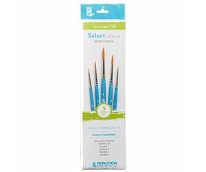 PRINCETON ARTIST BRUSH CO. PRINCETON SelectArtiste, Pinceles para multi-técnica de bellas artes, Sintético, Redondo, Mango Corto, Bolsa de plásico, 5 unidades