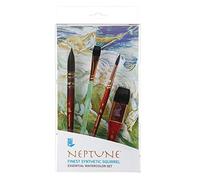 PRINCETON Neptune, Pinceles para acuarela de bellas artes, Ardilla sintética, Set de 4 pinceles, mango corto, Caja de plástico