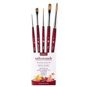 Princeton Velvetouch, Serie 3950, Pinceles para acrílico, óleo y Acuarela, Juego de 5 Spotter 5/0, sombreador Angular de ¼ Pulgadas, Redondo 8, Filbert 8, Redondo 2