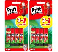 Pritt Barra Adhesiva, pegamento infantil seguro para niños para manualidades, cola universal de adhesión fuerte para estuche escolar y oficina, 3+1 x 11 g Pritt Stick (Paquete de 2)