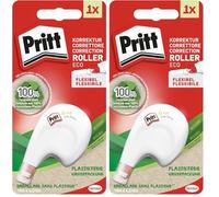 Pritt Corrector Eco Flex Roller, corrector roller de aplicación lateral, cinta correctora con tapa, corrector blanco para una reescritura inmediata, 4,2mm x 10m (Paquete de 2)