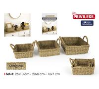 Privilege Set de 3 Cestas Cuadradas con Asas (25/20/16 cm)