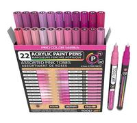 Pro Colour Series - Lote de 22 rotuladores de pintura acrílica, punta extra fina de 0,7 mm, para piedra, vidrio, tazas, madera, metal, plástico, lona rosa, no tóxica, a base de agua, secado rápido.