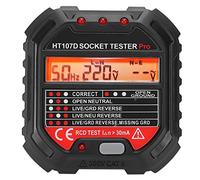 Probador de Tomacorrientes, HT107D Pantalla Digital LCD Comprobador Eléctrico con Indicación Visual, Detector de Herramientas de Verificación de Fallas de Red Electroscopio