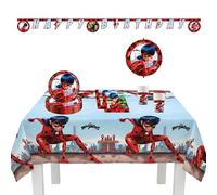 Procos 10215315DY - Miraculous Ladybug, Vajilla desechable de 39 piezas para fiestas de cumpleaños infantiles y fiestas temáticas, decoración de mesa