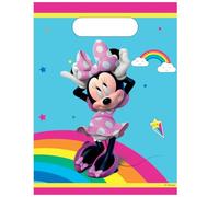 Procos 6 bolsas de fiesta de Minnie Mouse para fiestas de cumpleaños infantiles con asas de transporte, 17 x 25 cm, hechas de película de plástico, bolsas de regalo para decoración de cumpleaños