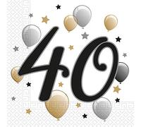 Procos 88867 - Servilletas Happy Birthday, Milestone 40, 33 x 33 cm, 20 Unidades, diseño de Globos, cumpleaños 40, servilletas de Papel con diseño, decoración de Mesa, pañuelo, cumpleaños, Globos
