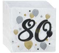 Procos 88871 - Servilletas Milestone 80 años, 20 unidades, tamaño 33 x 33 cm, servilletas de papel con diseño de 80 años, globos