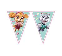 Procos 90279 - Banderines de la Patrulla Canina, Skye & Everest, longitud 230 cm, guirnalda de plástico, héroes en cuatro patas, perros, fiesta, decoración, multicolor (rosa/verde)