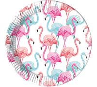 Procos 93460 - Platos de fiesta (23 cm, 8 unidades), diseño de flamencos tropicales