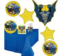 Procos Batman - Suministros para fiesta de cumpleaños, platos, tazas, servilletas, decoración de mesa para 16 personas más globos