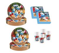 Procos - Decoración de cumpleaños de Los Pitufos, 52 Piezas, Platos de cartón, Vasos y servilletas para Fiestas Infantiles, vajilla de Fiesta