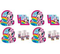 Procos - Decoración de cumpleaños Minnie Mouse Rainbow, 52 piezas, platos de cartón, vasos y servilletas para fiestas infantiles, vajilla para fiestas (Paquete de 2)