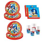 Procos - Decoración de cumpleaños Sonic, 52 piezas, platos de cartón, vasos y servilletas para cumpleaños infantiles, vajilla de fiesta