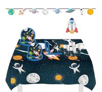 Procos DY 10273857 - Rocket Space Party Set Grande, platos, servilletas, vasos, banderola, mantel, globo de papel de aluminio, decoración de mesa, decoración de cumpleaños