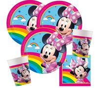 Procos Juego de 36 platos de papel con diseño de Minnie Mouse Rainbow, para fiestas de cumpleaños infantiles