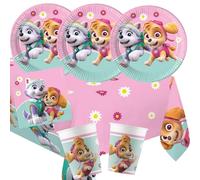 Procos Juego de 37 platos de papel de la Patrulla Canina Skye & Everest, vasos de papel, servilletas, mantel para cumpleaños infantil