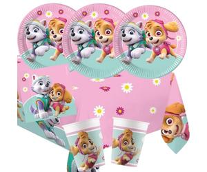 Procos Juego de 37 platos de papel de la Patrulla Canina Skye & Everest, vasos de papel, servilletas, mantel para cumpleaños infantil