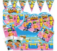 Procos Juego de fiesta Stumble Guys, 47 piezas, platos de papel, tazas, servilletas, mantel, decoración