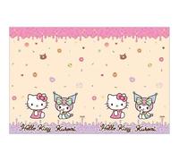 Procos Mantel de Hello Kitty Kuromi como decoración para fiestas de cumpleaños infantiles y fiestas temáticas, tamaño: 120 x 180 cm, lavable, reutilizable, mantel de mesa de cumpleaños infantil