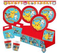 Procos Pokemon - Juego de 47 platos de papel, tazas de papel, servilletas, decoración de cumpleaños infantil